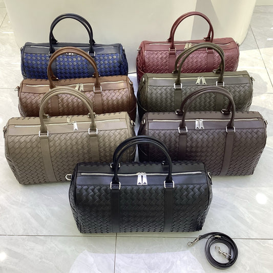 Leather woven duffel bag large capacity travel bag men and women same style portable shoulder crossbody Boston bag