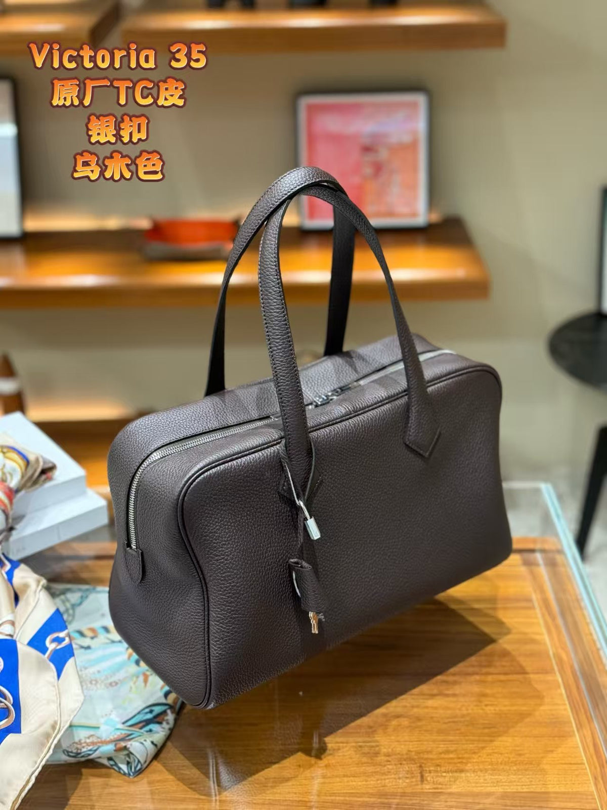 Genuine Top Layer TC Cowhide Victoria Boston Tote Bag for Women, Hermès-Style Commute Travel Handbag, Large Capacity Top Handle Storage Purse for Ladies