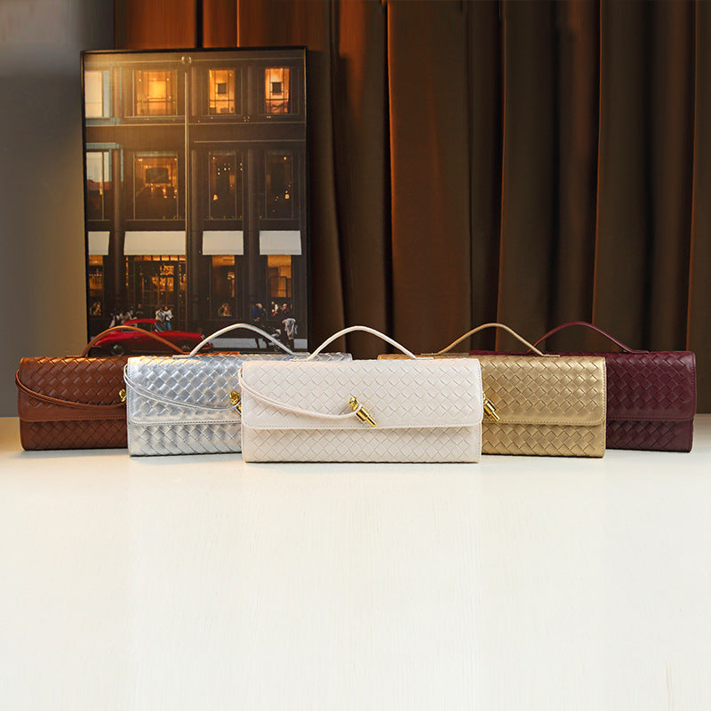 New Fall/Winter Hand-Woven Baguette Bag for Women, A Versatile Horizontal Clutch with Elegant Shoulder Crossbody Design, Perfect for Everyday Style