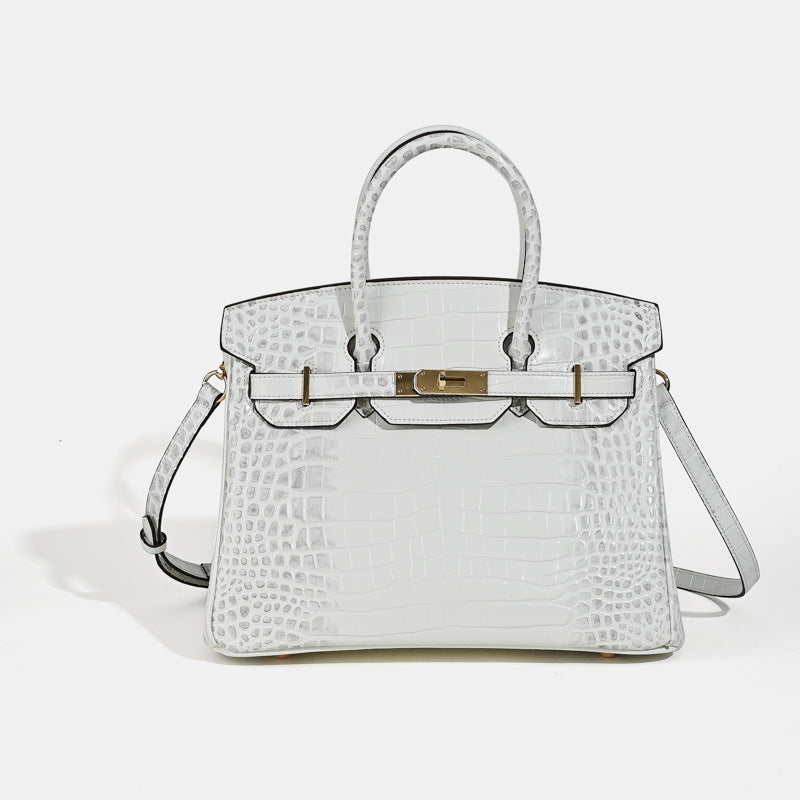 New Genuine Leather Handbag for Women Premium Crocodile Embossed Cowhide Birkin Style Large Capacity Tote