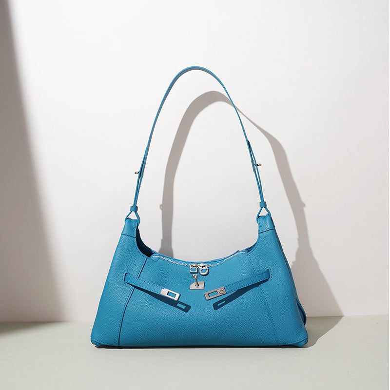 Summer Versatile Genuine Leather Underarm Bag, Premium Shoulder Crossbody Tote, Niche Korean Style Commute Handbag for Women