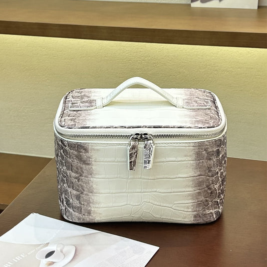 New Arrival Croc-Effect Genuine Leather Makeup Bag for Women, A Premium Top-Layer Cowhide Large Capacity Portable Storage Pouch Perfect for Travel & Daily Use