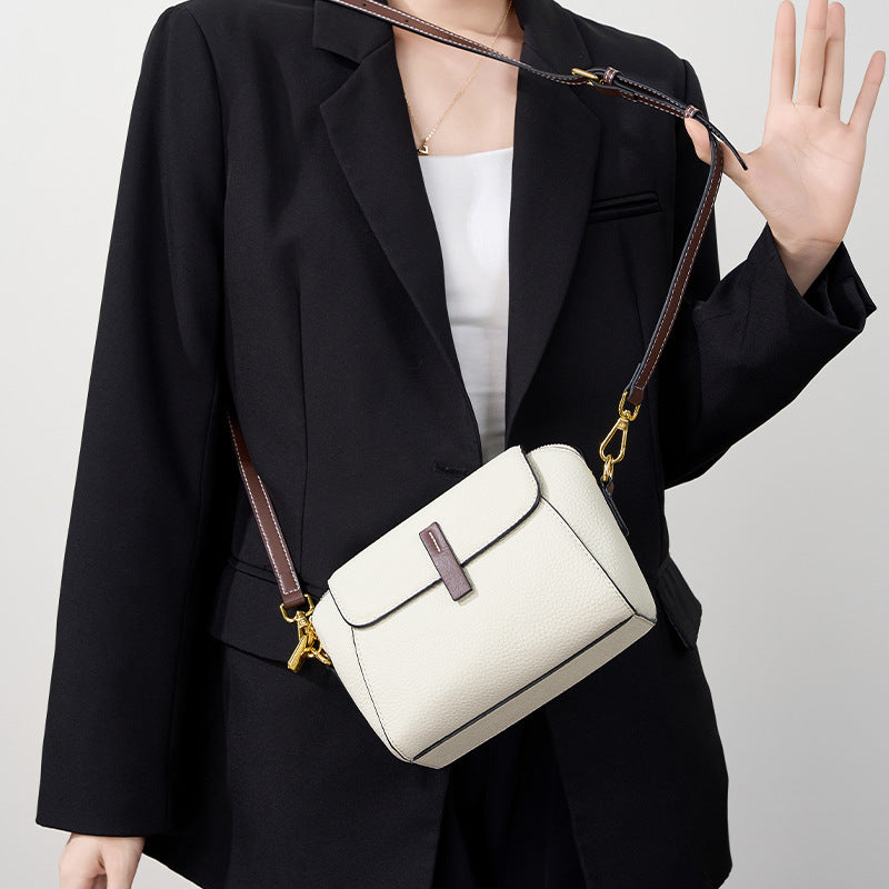 White Genuine Leather Shoulder Crossbody Bag, Spring Summer Niche Designer Versatile Purse, Stylish Handbag for Women