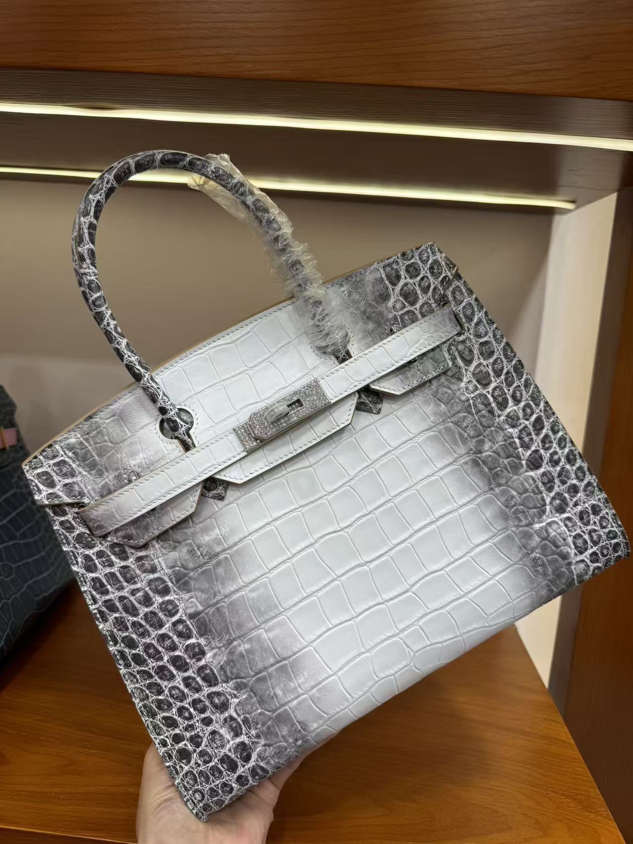 Women's Crocodile-Embossed Leather Birkin-Style Tote Bag 30cm, Hermès-Inspired Top-Handle Handbag with External Stitching, Genuine Top-Layer Cowhide Purse with Steel Hardware, Luxe Everyday Carryall Satchel
