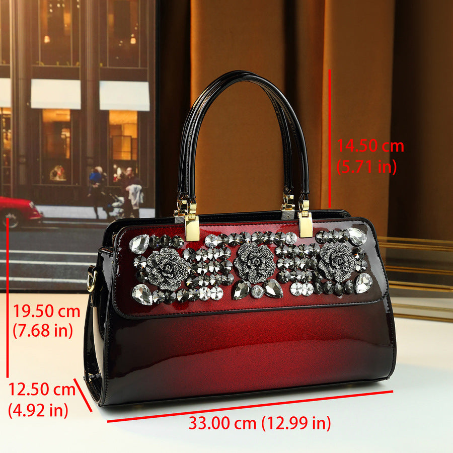 Flower Rhinestone Embellished Boston Bag for Women Shoulder Crossbody Handbag, Premium Versatile Purse with Elegant Floral Design