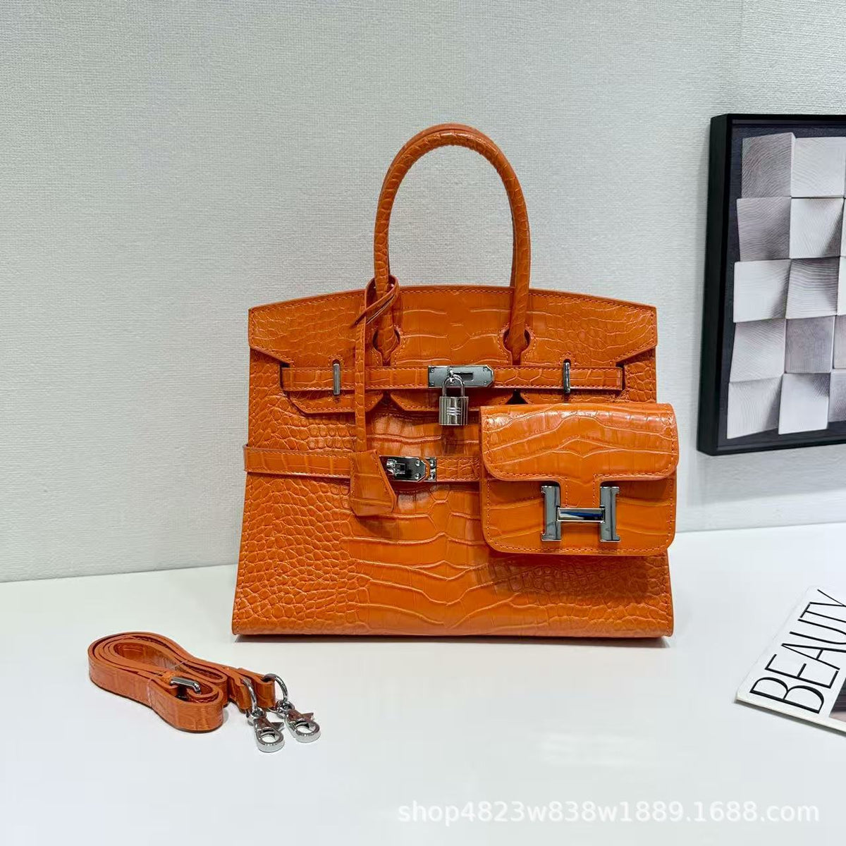 Chic Croc-Embossed Birkin-Inspired Tote Bag for Women, Premium Genuine Leather Large Capacity Top-Handle Crossbody Shoulder Handbag with Light Luxury Style, Everyday Purse