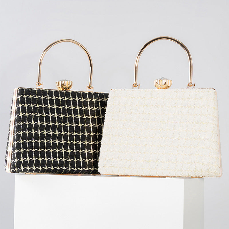 Elegant Winter Tweed Chanel-Style Evening Bag for Women, A Premium Top-Handle Banquet Handbag with Classic Versatile Design, Perfect for Special Occasions