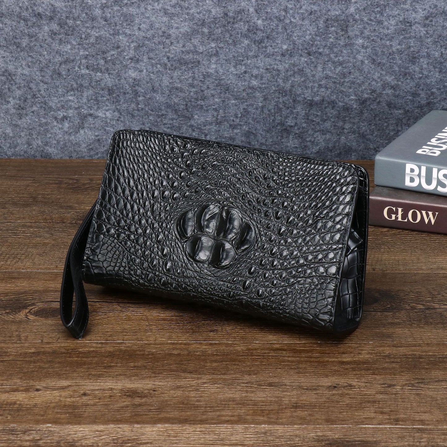 New Arrival Croc-Effect Men's Clutch Bag, A Multi-Functional Large Capacity Hand Grab Wallet with Multiple Compartments & High-End Sophisticated Design