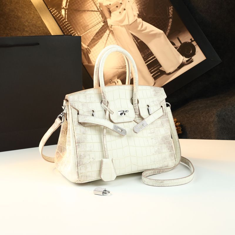 Chic Croc-Embossed Birkin-Inspired Tote Bag for Women, Premium Genuine Leather Top-Handle Crossbody Shoulder Handbag with Elegant Spacious Design, Everyday Purse