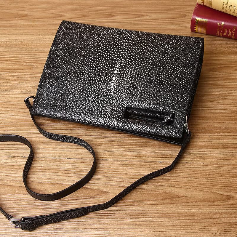 Genuine Leather Pearl Fish Grain Men's Crossbody Bag Large Capacity Multi-Functional Shoulder Handbag with Premium Starry Texture