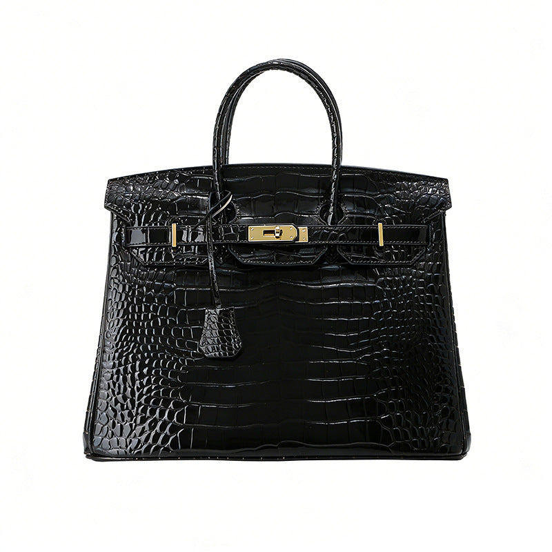Top Layer Crocodile-Embossed Cowhide Birkin-Style Bag for Women, Large Capacity Commute Top Handle Underarm Purse, Premium Light Luxury Handbag for Ladies