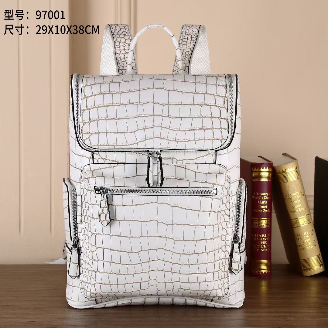 New Arrival Matte Croc-Effect Genuine Leather Backpack for Men, A Large Capacity High-End Laptop Backpack with Business Design, Perfect for Work & Travel