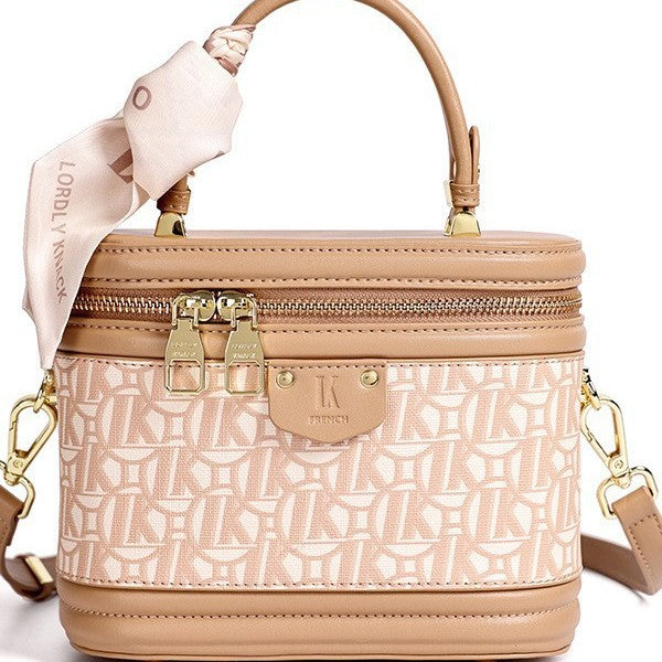Genuine Leather Scarf Basket Bag for Women, New Fashionable Shoulder Crossbody Top Handle Purse, Versatile Everyday Handbag for Ladies
