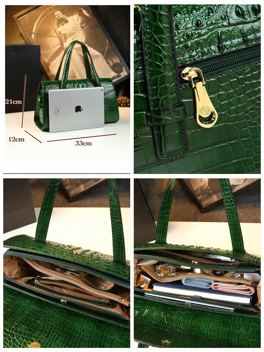 New Arrival Thai Genuine Leather Croc-Effect Evening Bag for Women, A Shoulder Top-Handle Handbag with Wrist Strap, Perfect for Moms & Special Occasions