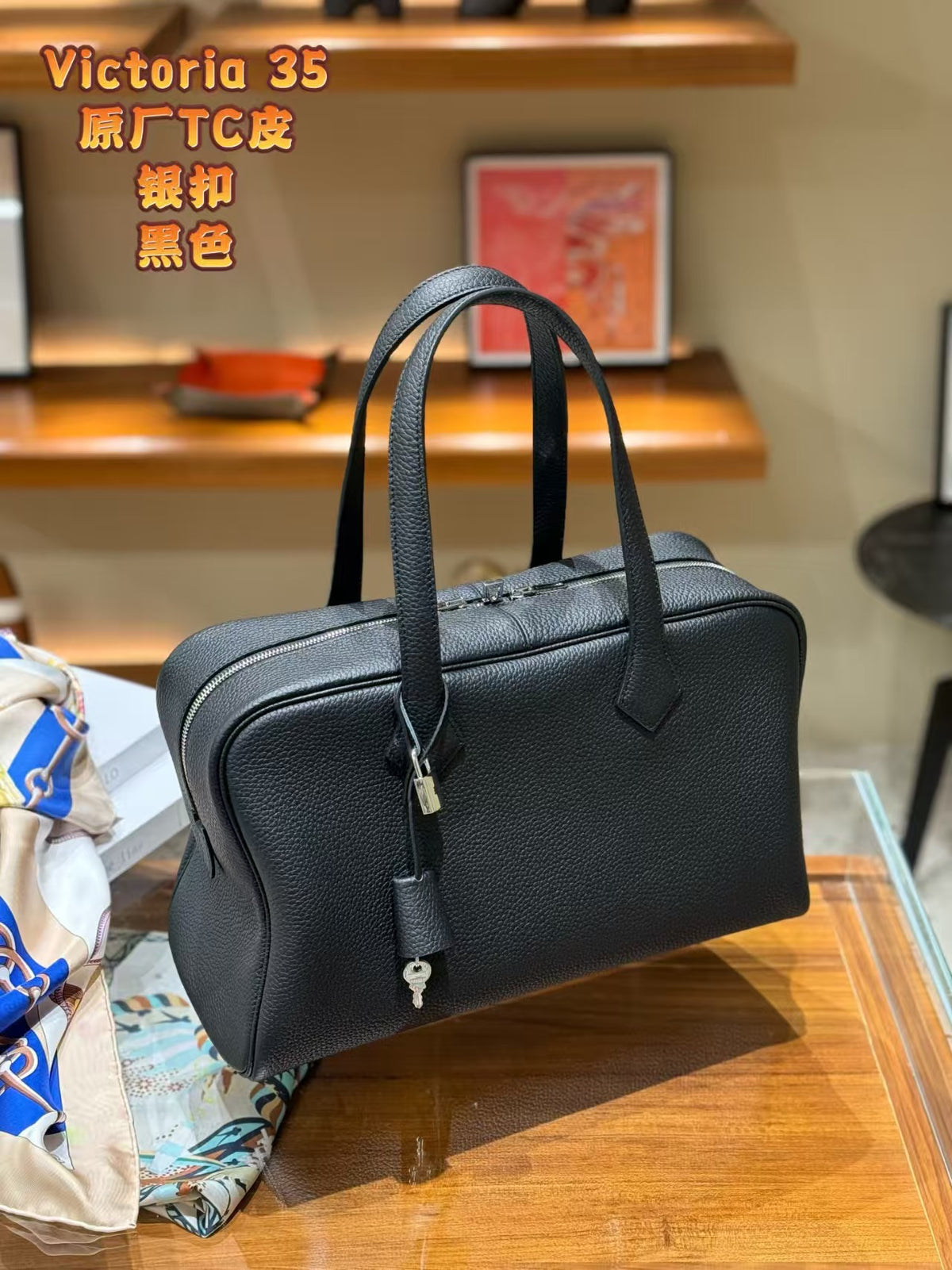 Genuine Top Layer TC Cowhide Victoria Boston Tote Bag for Women, Hermès-Style Commute Travel Handbag, Large Capacity Top Handle Storage Purse for Ladies