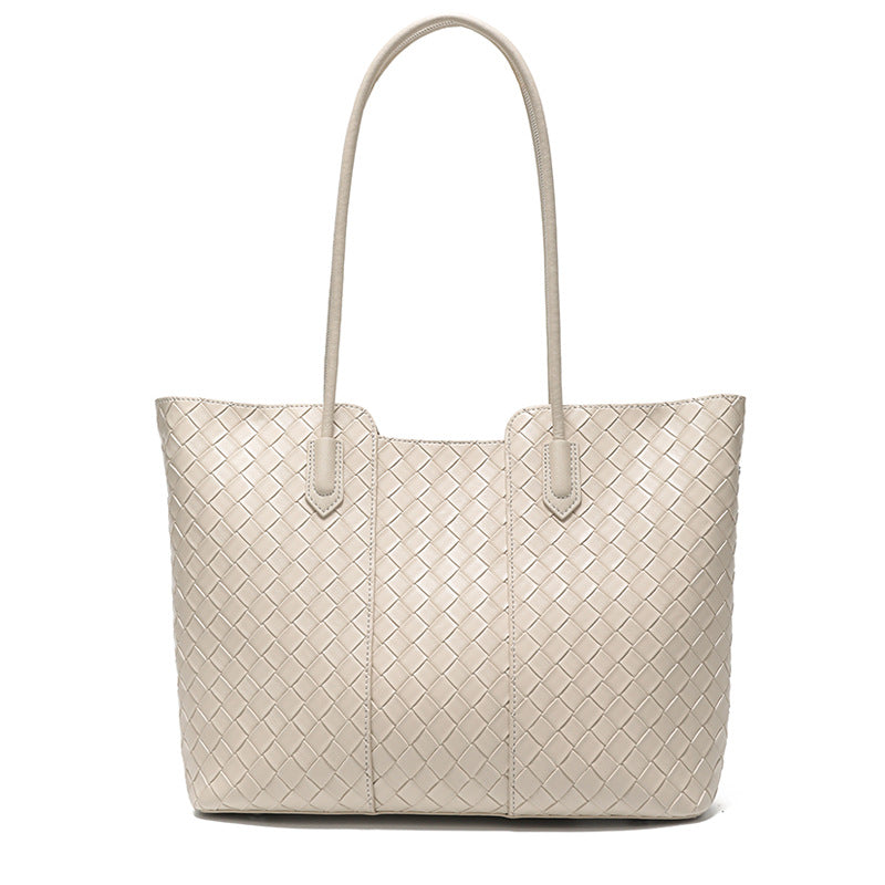 Split Cowhide Handwoven Tote Bag for Women Large Capacity Commuter Shoulder Handbag, Trendy Versatile Purse with Artisan Texture