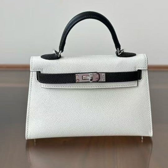 Genuine Cowhide Palm Texture 2nd Gen Kelly-Style Bag for Women, New Fashionable Shoulder Crossbody Top Handle Purse, Color Block Small Square Handbag for Ladies
