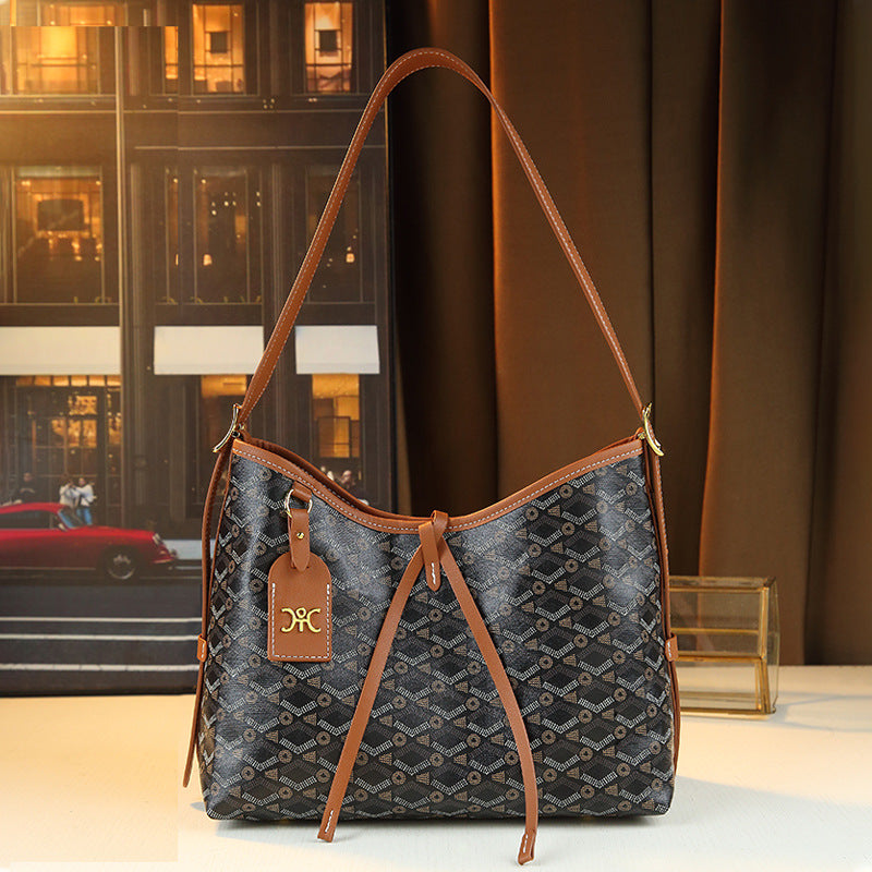 Trendy Print Underarm Tote Bag for Women Large Capacity Fall Winter Shoulder Handbag, Versatile Commuter Purse with Detachable Sub-Bag