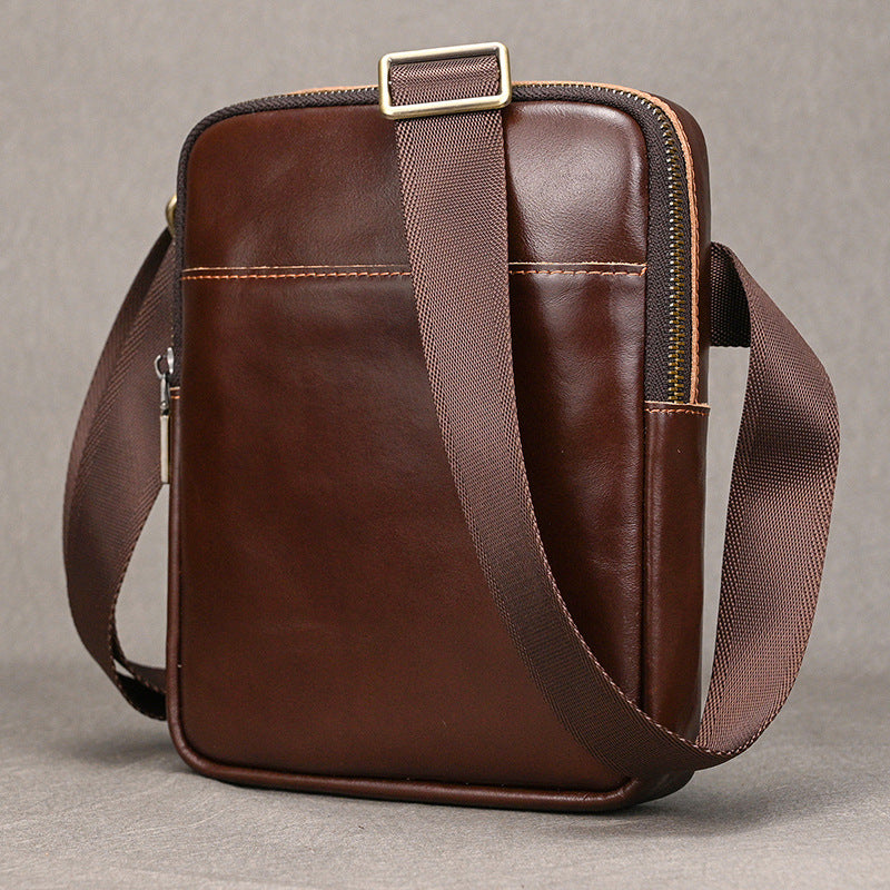 Genuine Top Layer Cowhide Small Square Bag for Men, Lightweight Casual Crossbody Shoulder Purse, Outdoor Phone Umbrella Pouch for Gentlemen