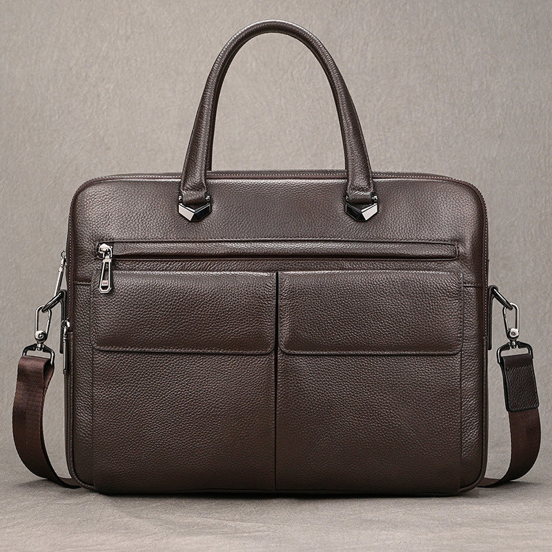 New Black Crazy Horse Leather Business Briefcase, Cross-Border Bestseller Laptop Commute Bag, Premium Shoulder Crossbody Work Bag for Men