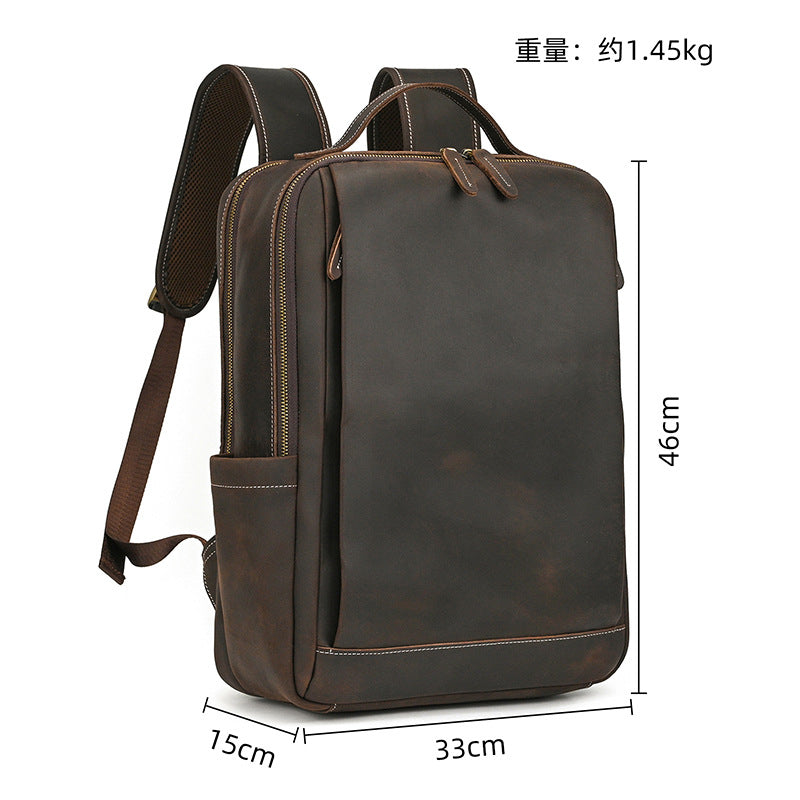 Men's Crazy Horse Leather Backpack Vintage Travel Daypack for Women Students, Genuine Leather Casual Rucksack Large Capacity