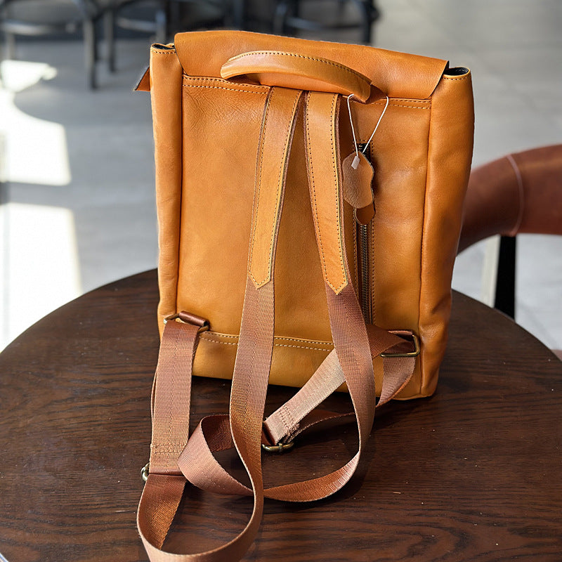 Genuine Vegetable-Tanned Cowhide Backpack for Women, New Original Japanese Vintage Artisan Large Capacity School Daypack, Casual Leather Bag for Ladies