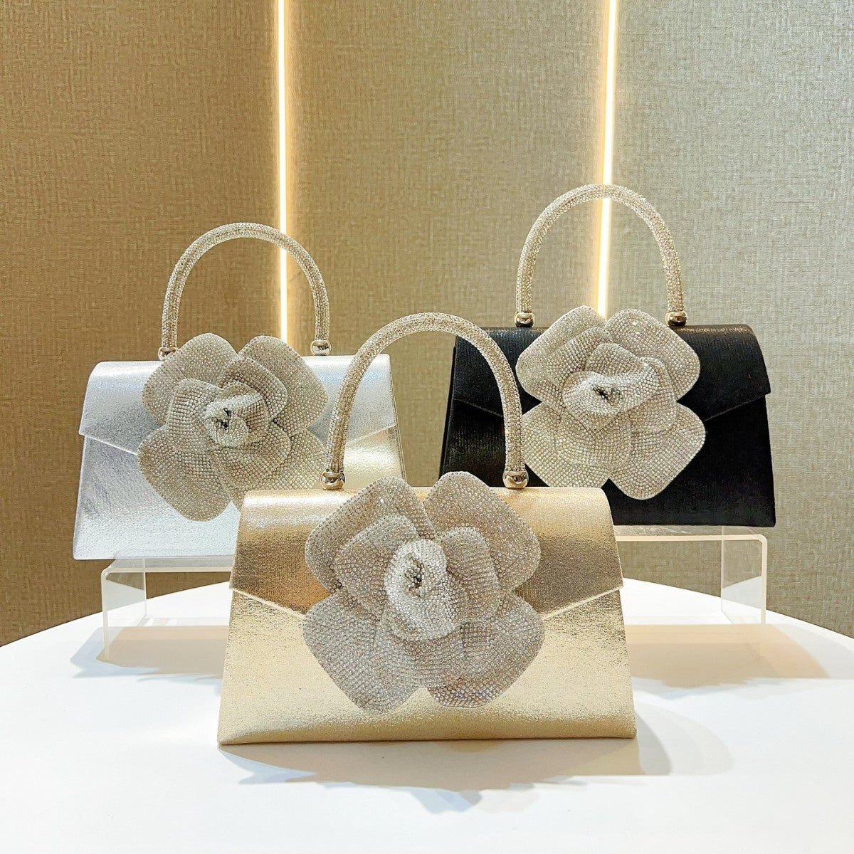 Chic Rhinestone Rose Banquet Bag for Women, A Unique Crystal-Embellished Top-Handle Crossbody Purse with Sparkly Design, Perfect for Parties & Special Occasions