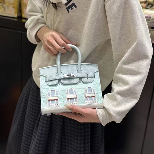 Vintage Small House Kelly-Style Handbag for Women, Exquisite Two-Tone Crossbody Purse, Niche Designer Top-Handle Bag with Retro Charm