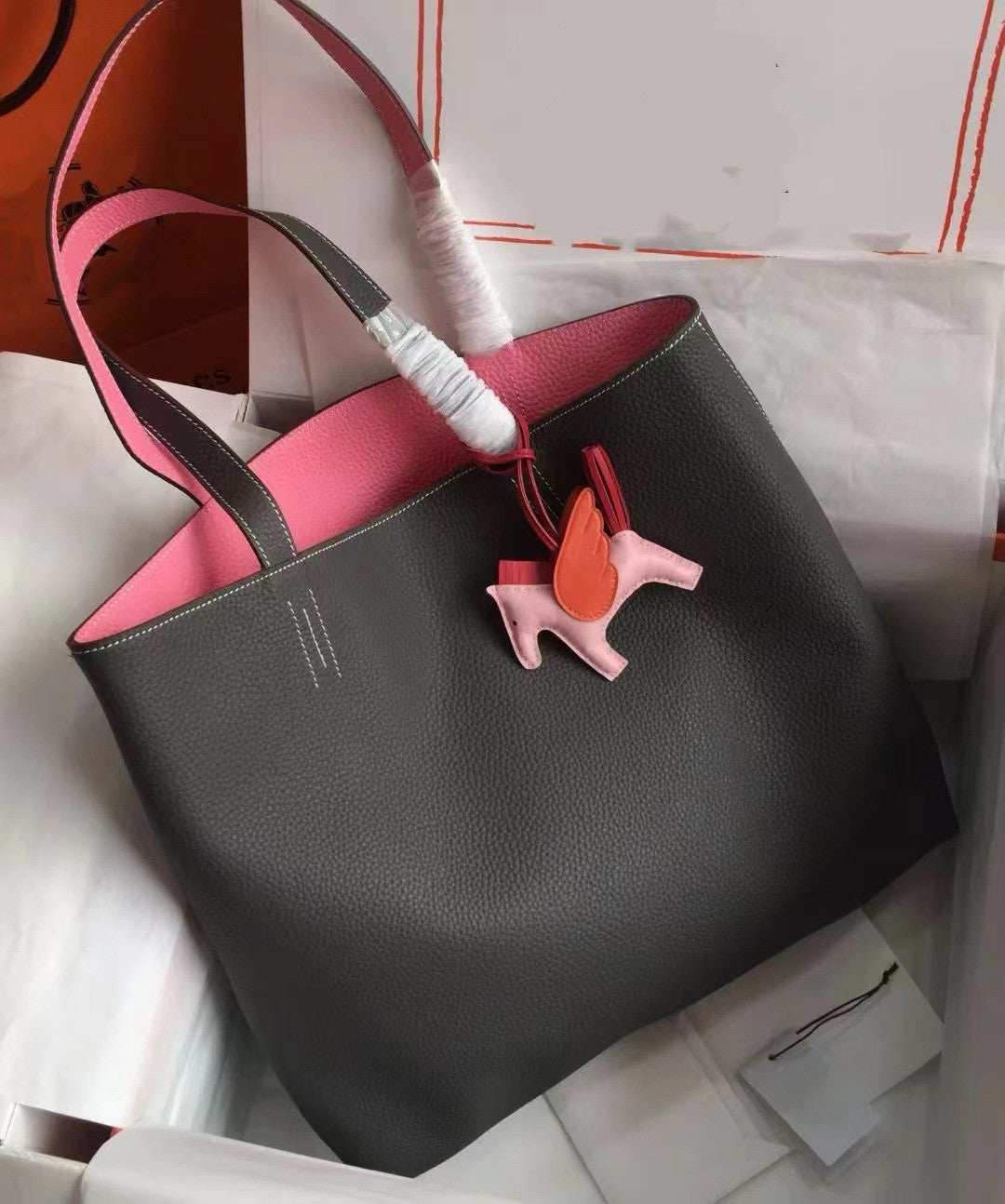 Large-Capacity Tote Bag for Women, Genuine Leather Double-Sided Minimalist Carryall, Premium Togo Full-Grain Cowhide Purse, Spacious Everyday Shopper