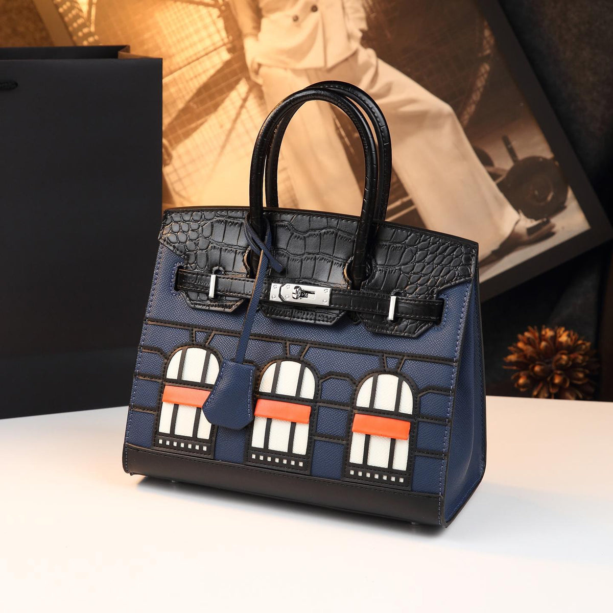 Chic Croc-Embossed Birkin-Inspired Tote Bag for Women, Premium Genuine Leather Top-Handle Shoulder Crossbody Handbag with Sophisticated Elegant Design, Trendy Everyday Purse