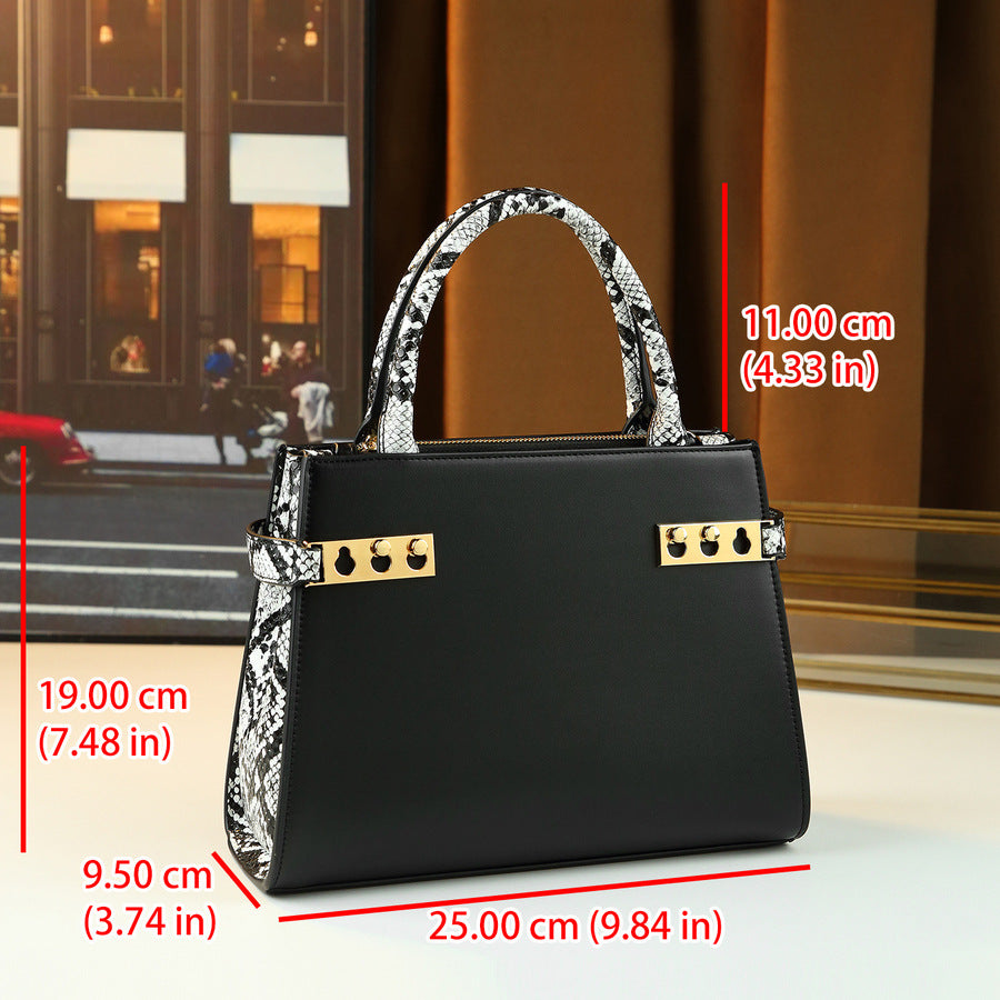 Snakeskin Mini Boston Bag for Women Vintage Lock Clasp Top Handle Shoulder Crossbody Purse, Trendy Exotic Texture Handbag with Creative Clasp Design