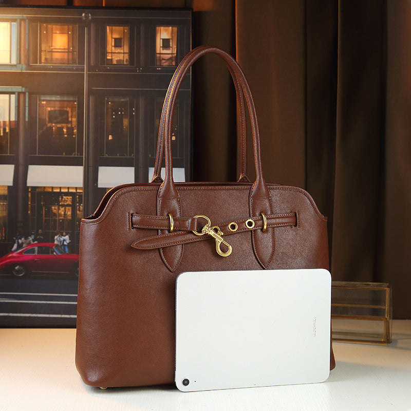 Genuine Leather Vintage Tote Bag for Women Large Capacity Fall Winter Shoulder Underarm Handbag, Premium Purse with Timeless Elegance