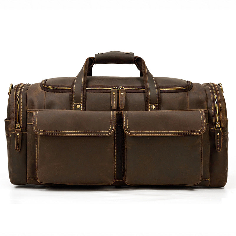 Large Capacity Crazy Horse Leather Travel Duffle, Top Handle Crossbody Business Bag, Premium Cowhide Luggage for Men