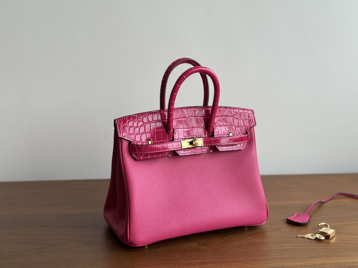 Women's Togo Leather Birkin-Style Tote Bag, Hermès-Inspired Crocodile-Embossed Top-Handle Handbag with Premium Top-Layer Cowhide, Luxe Spacious Satchel for Work & Travel, New Arrival
