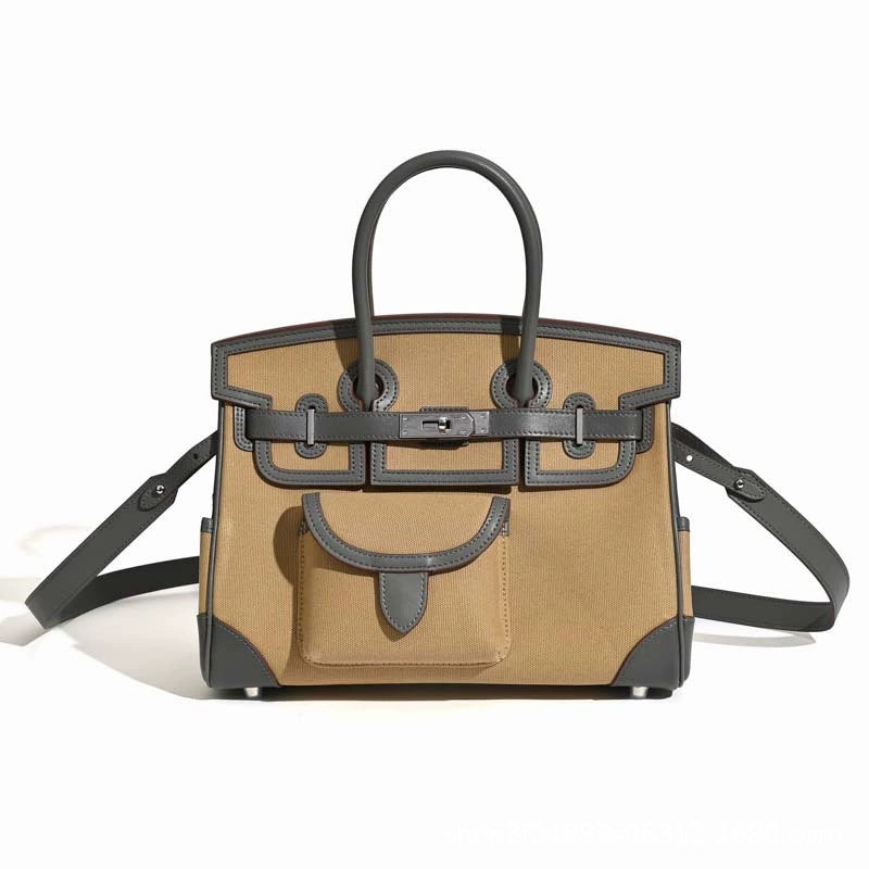 Premium Canvas & Top-Layer Leather Tote Bag for Women, Multi-Pocket Utility Design with Versatile Top-Handle Shoulder Crossbody Carry, Everyday Handbag