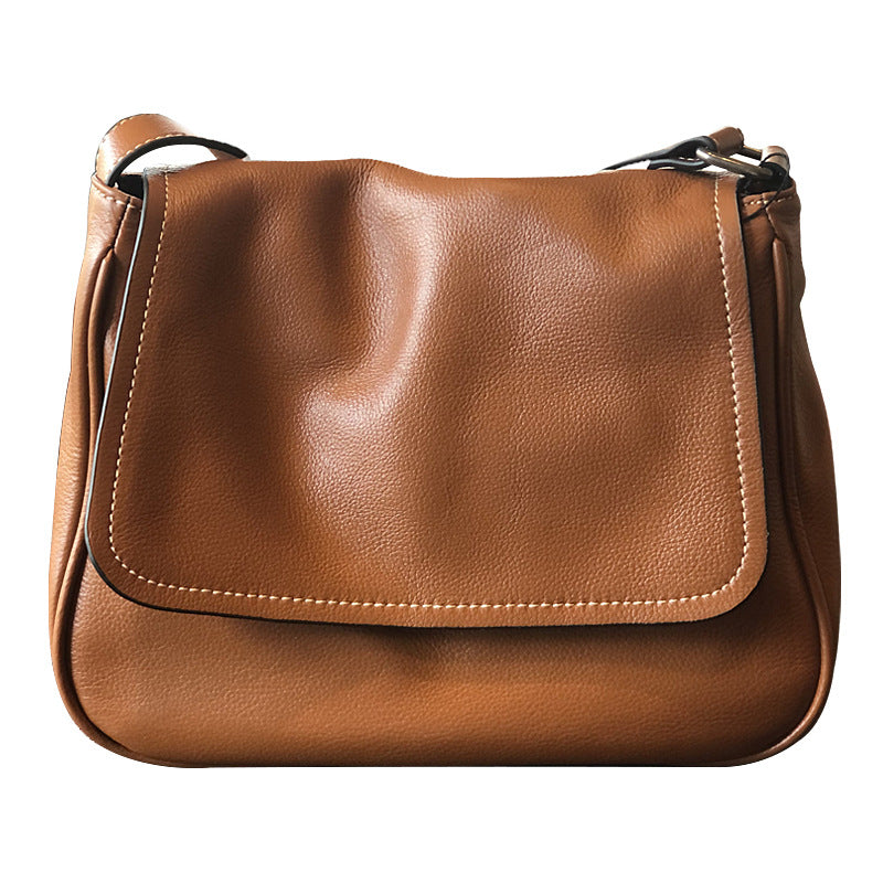 New Flap Minimalist Leather Messenger Bag, Casual Shoulder Crossbody Purse, Premium Top Layer Cowhide Handbag for Women