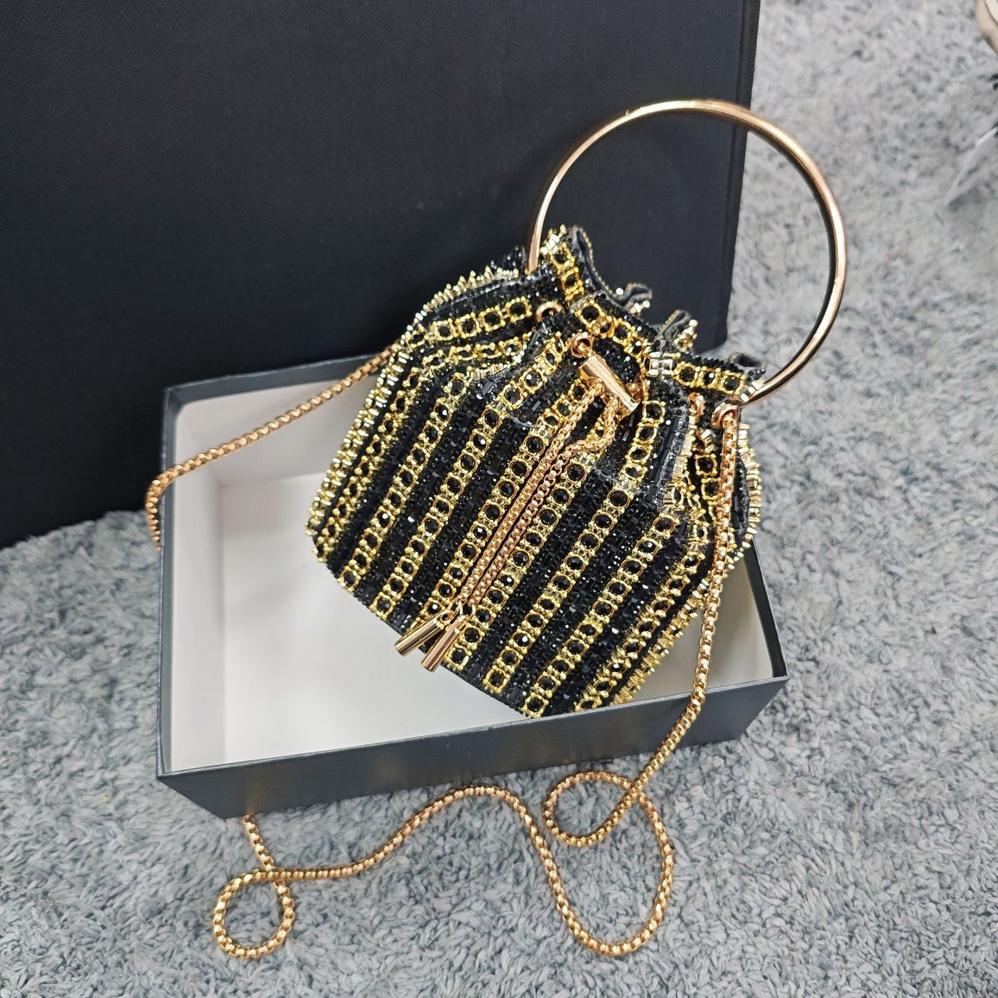 New Chain Rhinestone Evening Bag for Women, Crystal-Studded Shoulder Crossbody Purse, Light Luxury Handbag with Top Handle for Daily & Parties