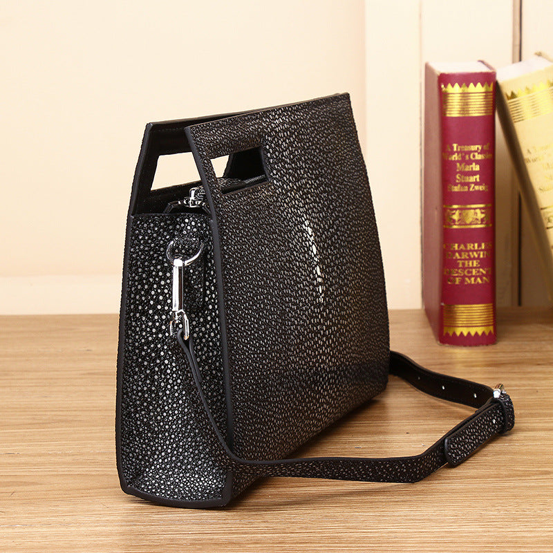 Genuine Leather Pearl Fish Grain Men's Crossbody Bag Large Capacity Multi-Functional Shoulder Handbag with Premium Starry Texture