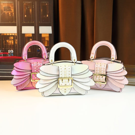 Pearl Stud Wing Boston Bag for Women Gradient Color Shoulder Crossbody Handbag, Trendy Chain Purse with Dragonfly Hardware Accent