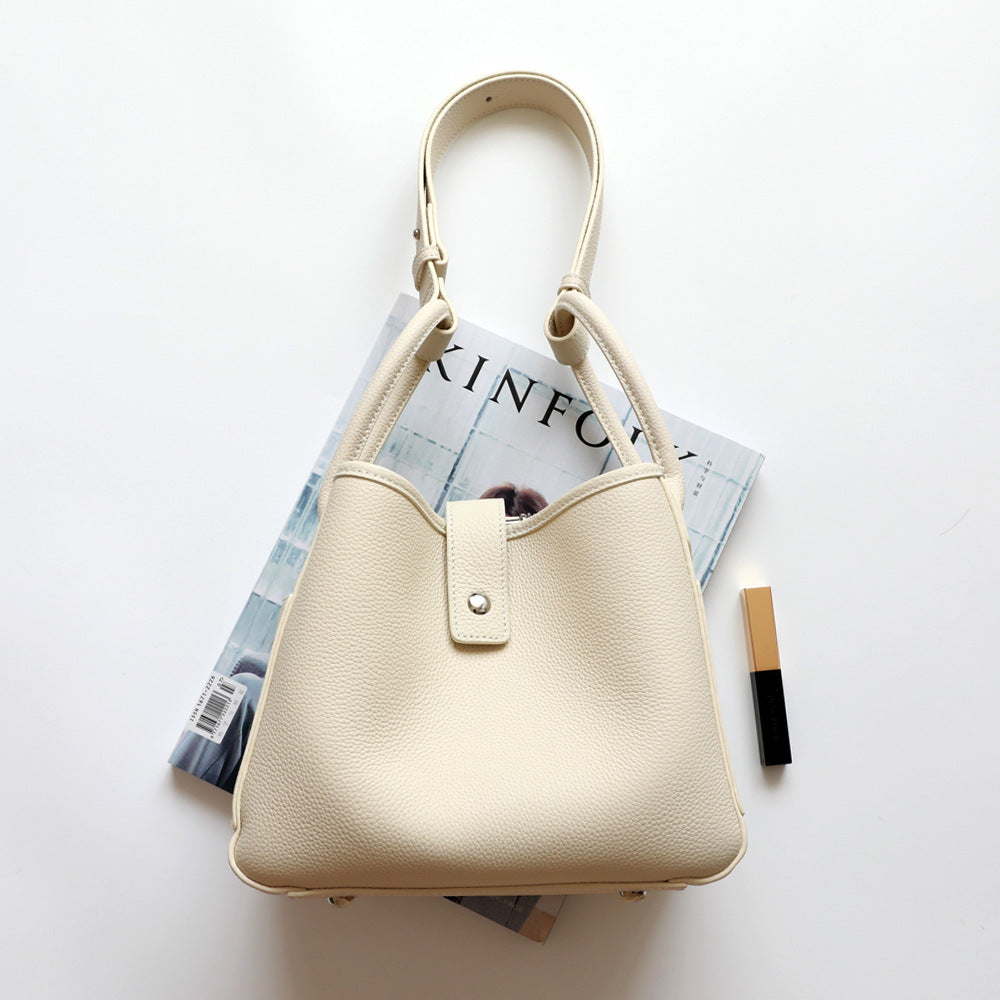 Top Layer Pebble Grain Basket Bucket Tote Bag for Women Shoulder Crossbody Handbag, Versatile Commuter Purse with Classic Silhouette
