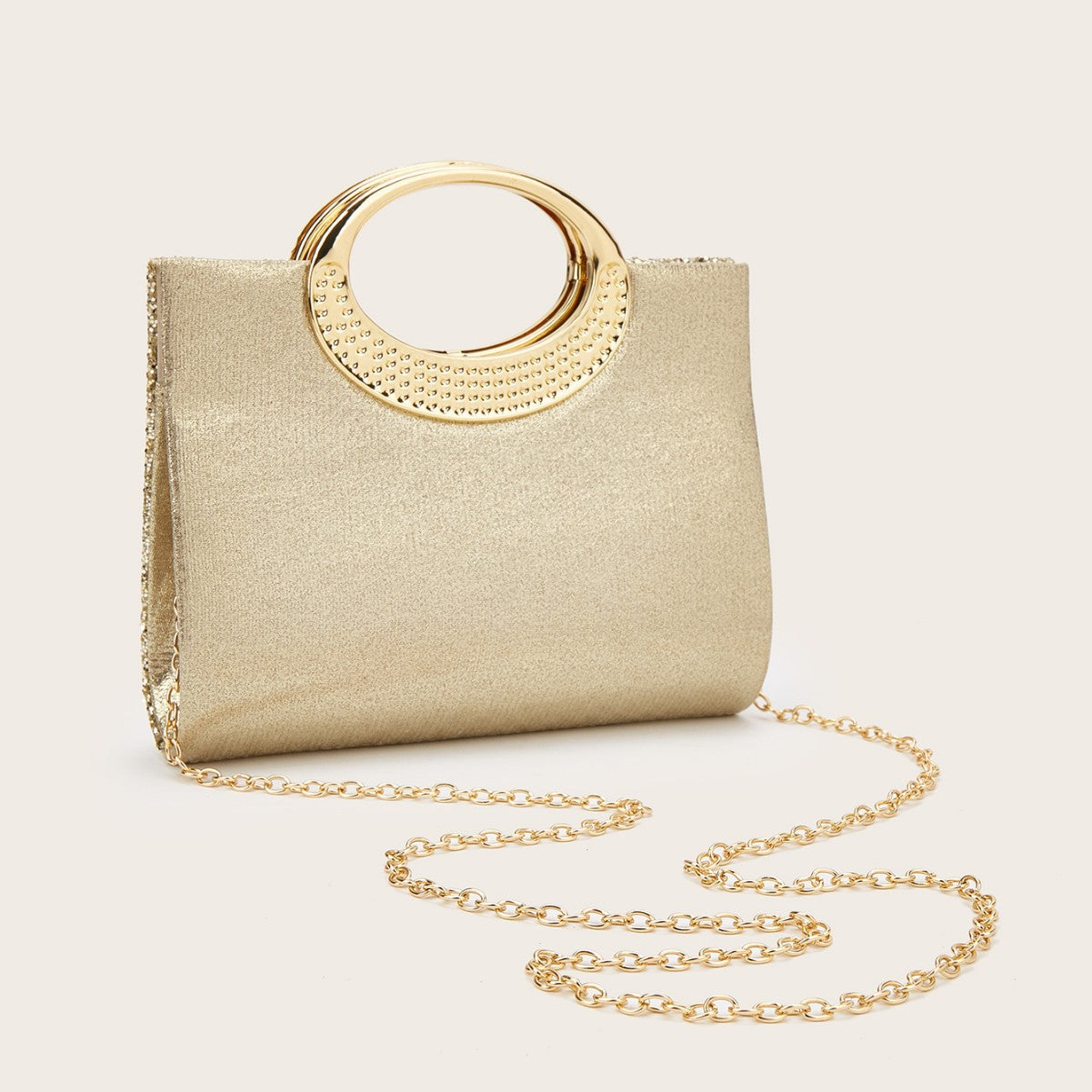 Genuine Leather Vintage Large Ring Evening Clutch for Women, Premium Textured Sparkly Top Handle Purse, European Style Fashionable Handbag for Ladies