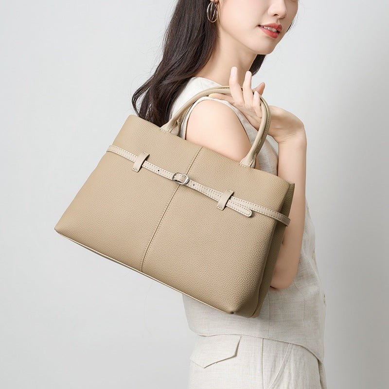 Genuine Top Layer Cowhide Large Capacity Handbag for Women, New Light Luxury Niche Shoulder Top Handle Purse, Premium Versatile Commute Bag for Ladies
