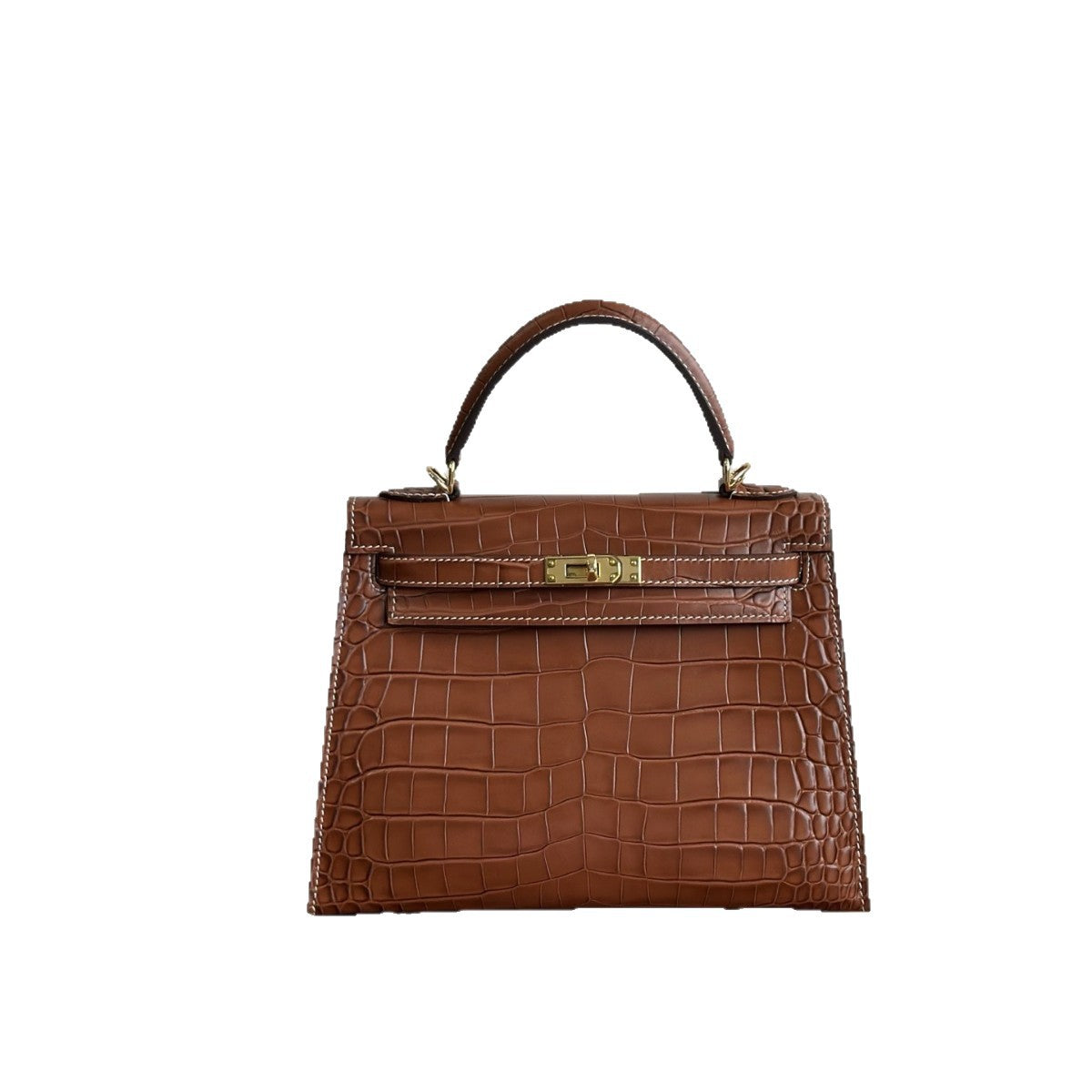 Genuine Top Layer Cowhide Crocodile-Embossed Kelly-Style Bag for Women, 2026 Bestseller External Stitching Shoulder Top Handle Purse, Premium Fashionable Handbag for Ladies