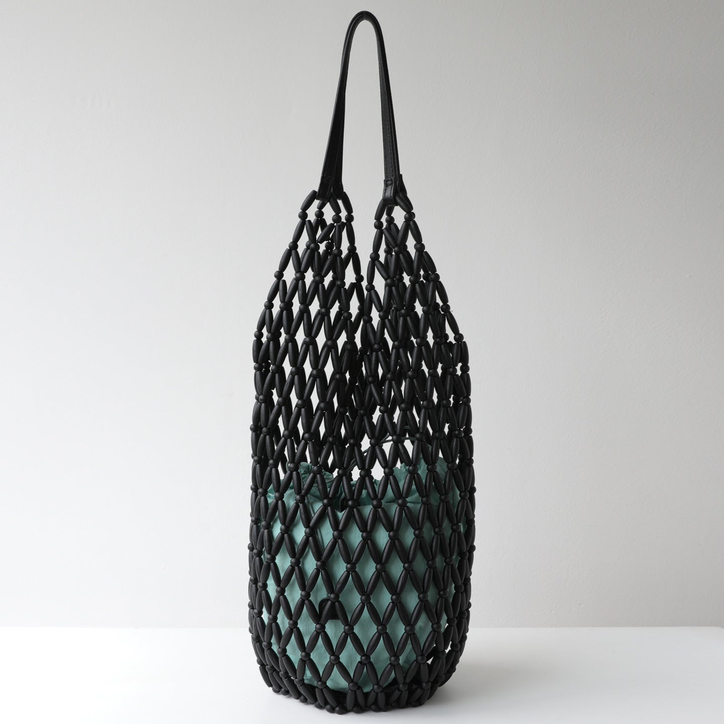 Wooden Bead Handwoven Underarm Bag for Women Cowhide Leather Shoulder Handbag, Artistic Resort Style Purse with Hollow Design
