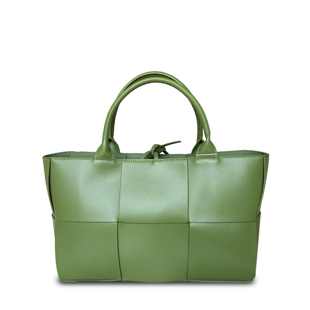 Extra-Large Genuine Leather Woven Tote, Trendy Six-Grid Underarm Bag, Commuter Shoulder & Crossbody Bag for Women