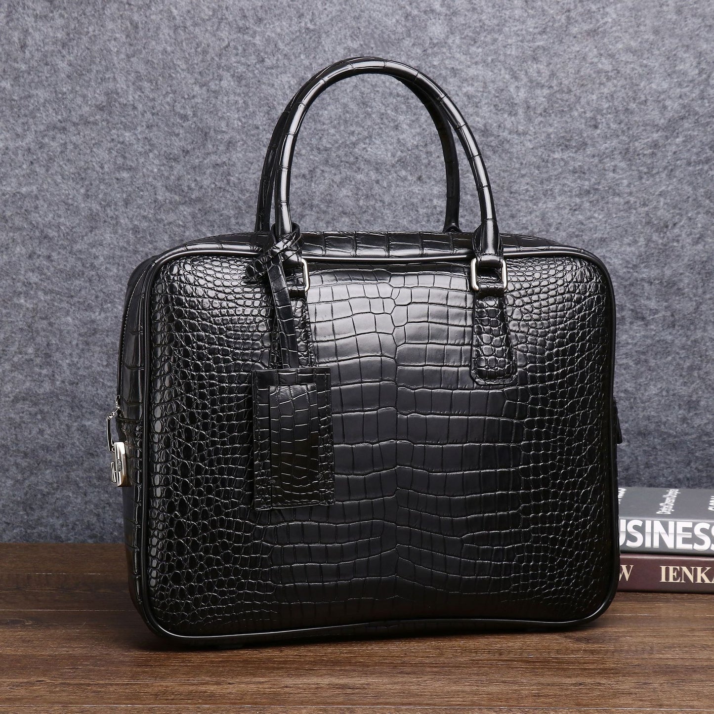 New Arrival Croc-Effect Business Briefcase for Men, A Large Capacity Top-Handle Document Laptop Bag with Trendy Professional Design