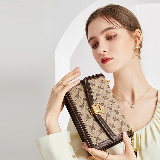 Women's Small Square Cross-Body Chain Bag, New Style Printed Shoulder Purse with Niche Designer Appeal, Versatile Everyday Handbag for Work, Shopping & Travel