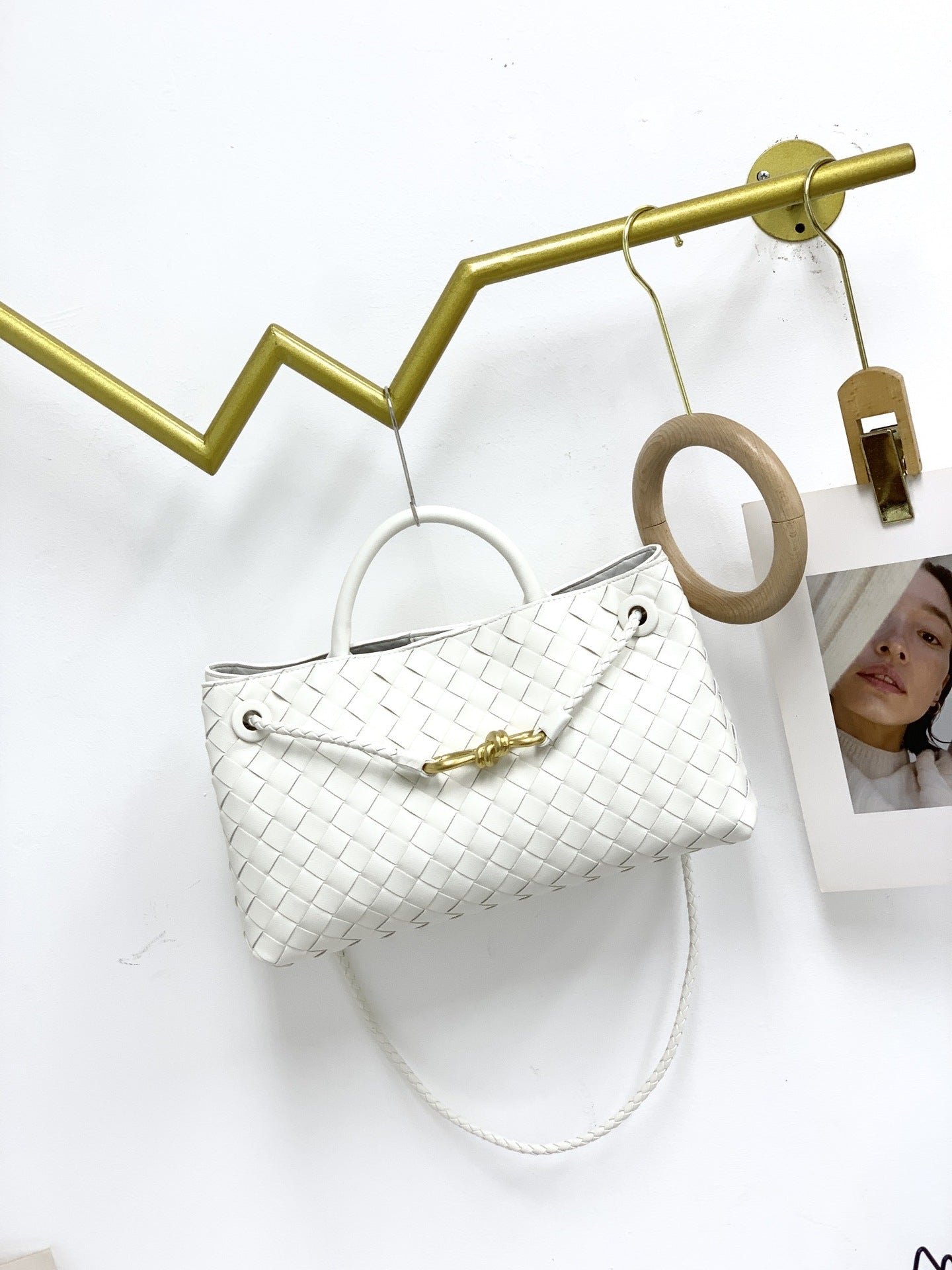 Genuine Leather Horizontal Woven Bag for Women, New Spring Summer Commute Shoulder Crossbody Top Handle Purse with Metal Rope Buckle, Trendy Handbag for Ladies