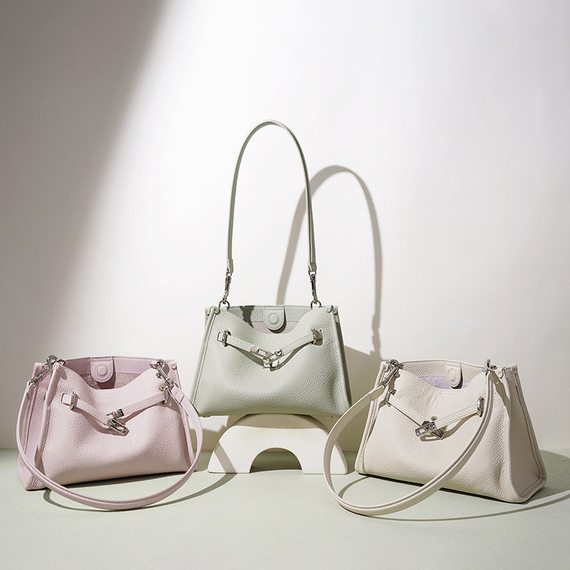 Genuine Pebbled Leather Bucket Bag for Women, New Fashionable Versatile Shoulder Crossbody Top Handle Purse, Niche Designer Premium Handbag for Ladies