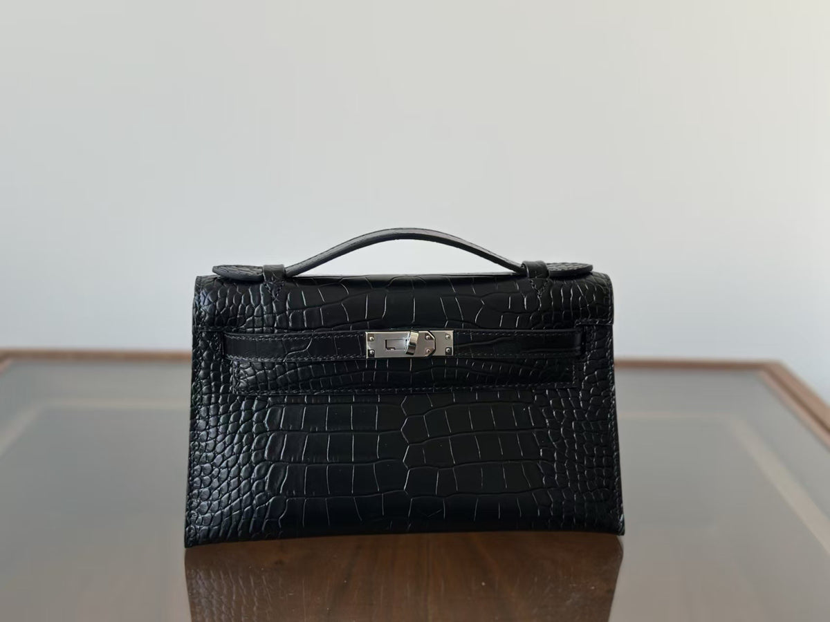 Genuine Leather Crocodile-Embossed Kelly-Style 22cm Bag for Women, 2025 New Small Square Shoulder Crossbody Top Handle Purse, Light Luxury Everyday Handbag for Ladies